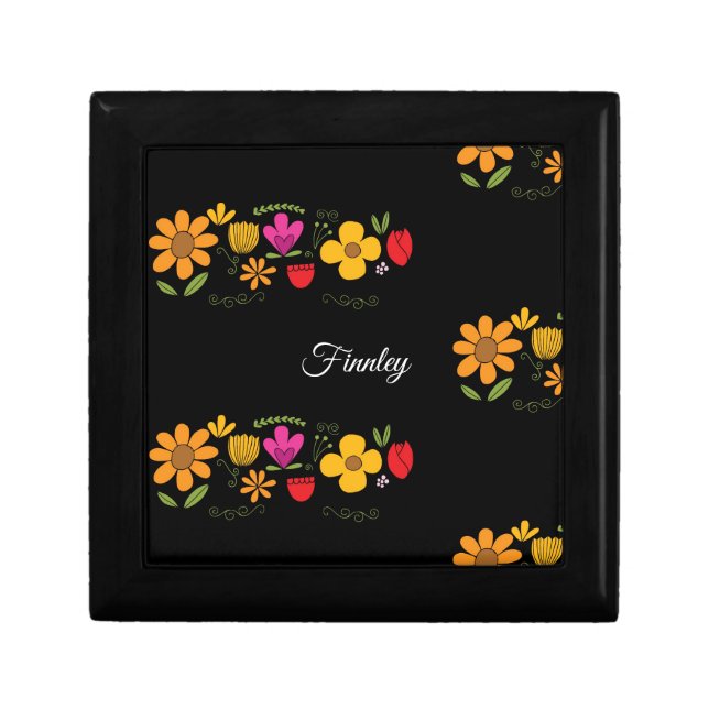 Custom Ojibwe Floral Wooden Keepsake Jewelry Box (Front)