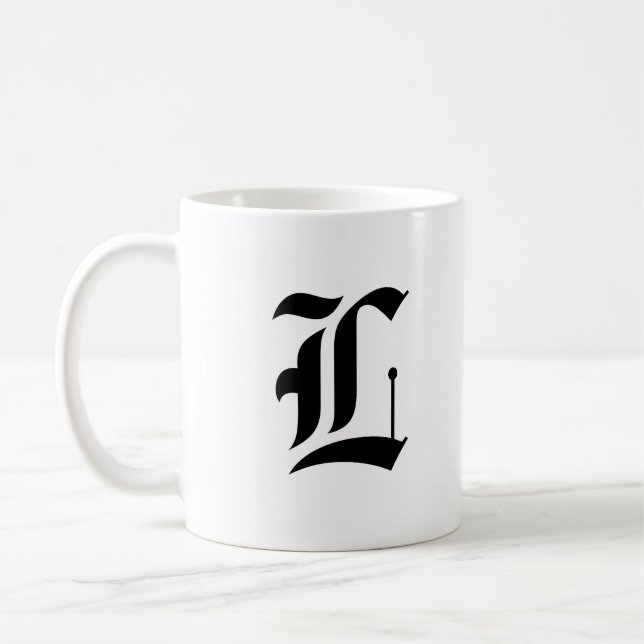 Custom Old English Font Letter (e.g. L for Letter) Coffee Mug (Left)