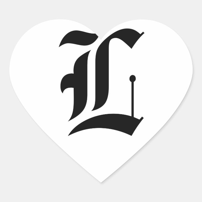 Custom Old English Font Letter (e.g. L for Letter) Heart Sticker (Front)