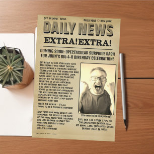 Custom old newspaper parody cover invitation