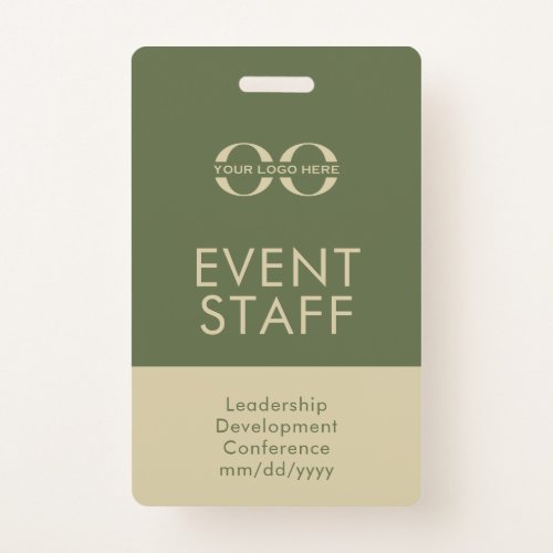 Custom Olive Green and Beige Event Staff ID Badge