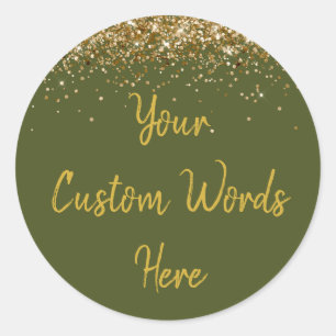Custom Olive Green and Gold Birthday Party Favor Classic Round Sticker