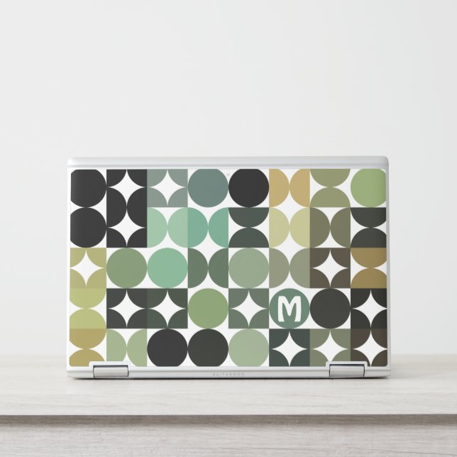 Custom Olive Green Black Brown Retro Art Pattern HP Laptop Skin (Front)