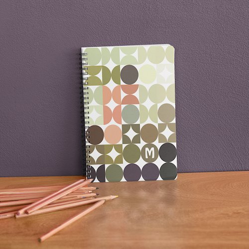 Custom Olive Green Coral Orange Taupe Art Pattern Notebook
