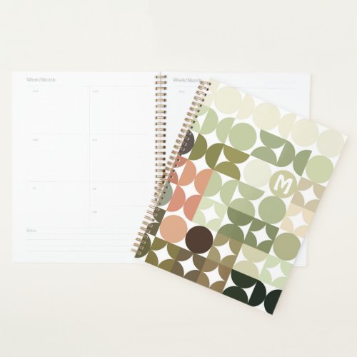 Custom Olive Green Coral Orange Taupe Art Pattern Planner