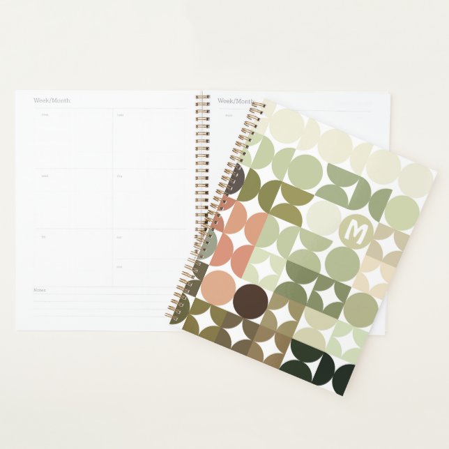 Custom Olive Green Coral Orange Taupe Art Pattern Planner (Display)