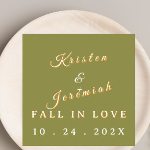 Custom Olive Green Fall in Love Autumn Wedding  Napkins