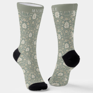 Custom Olive Green Floral Yellow Gold Flowers Socks