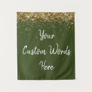 Custom Olive Green Gold Birthday Party Photo Booth Tapestry