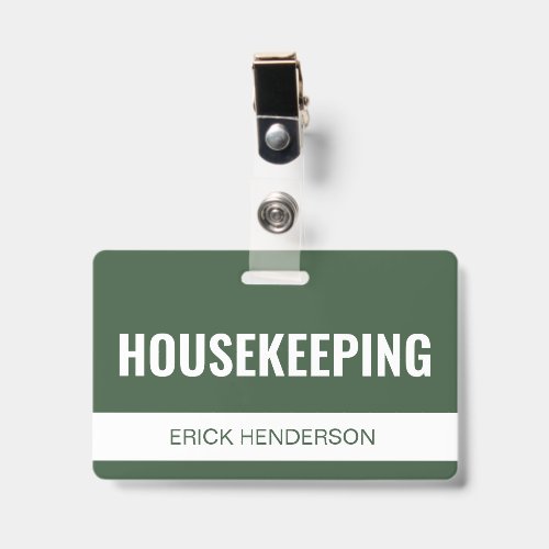 Custom Olive Green Hotel Housekeeping Employee ID Badge