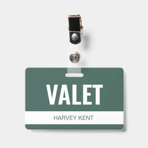 Custom Olive Green Hotel Valet Employee ID Badge