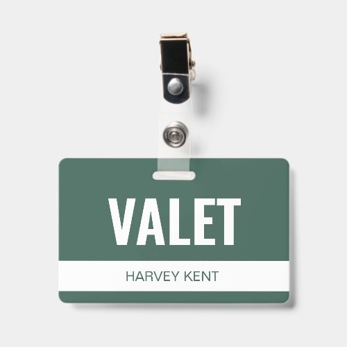 Custom Olive Green Hotel Valet Employee ID Badge