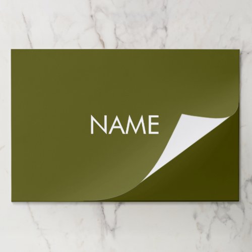 Custom olive green name text solid paper placemats