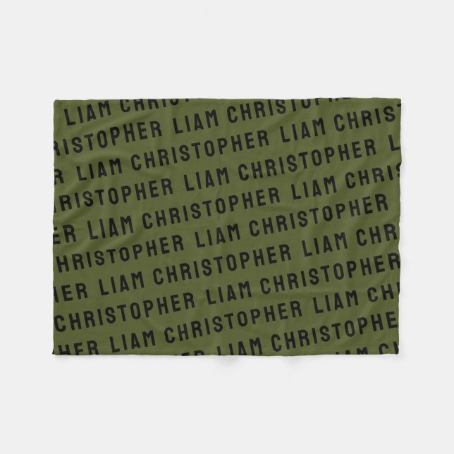 Custom Olive Green Personalized Name Baby Shower  Fleece Blanket (Front (Horizontal))