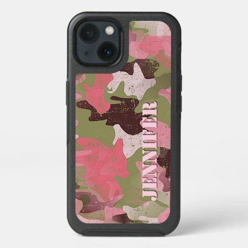 Custom Olive Green Pink Khaki Brown Camo Pattern iPhone 13 Case