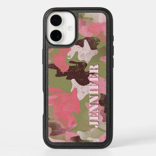 Custom Olive Green Pink Khaki Brown Camo Pattern iPhone 16 Plus Case