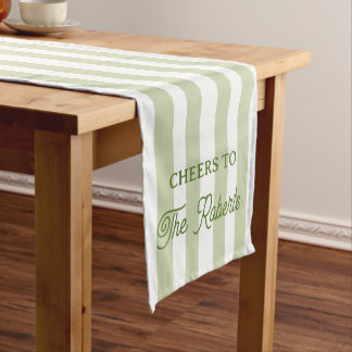Custom Olive Green Striped Cheers To Wedding Medium Table Runner