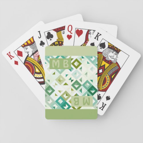 Custom Olive Green Teal Blue Ivory Mosaic Pattern Playing Cards