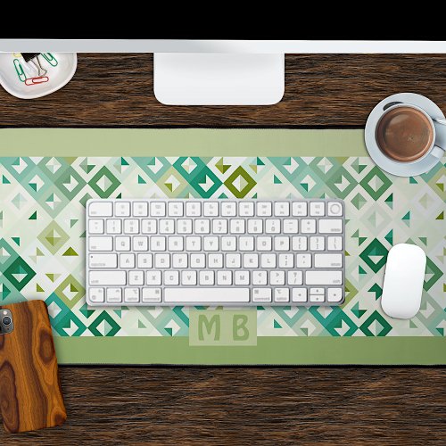 Custom Olive Green Teal Blue Retro Art Pattern Desk Mat