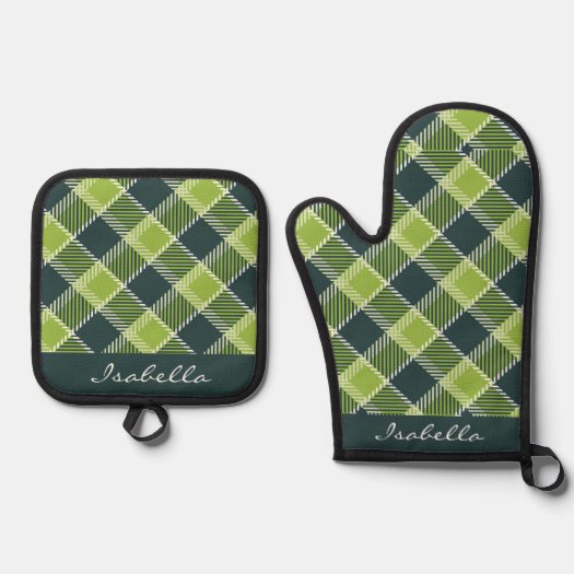 Custom Olive Green White Black Plaid Pattern