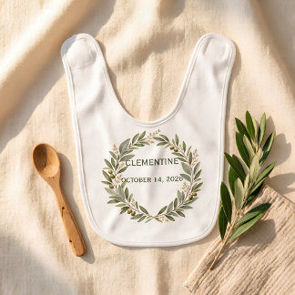 Custom Olive Wreath Heirloom Baby Bib | Personaliz