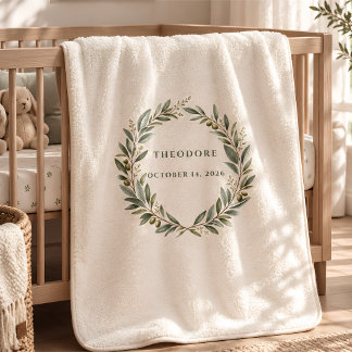 Custom Olive Wreath Heirloom Newborn Baby Blanket