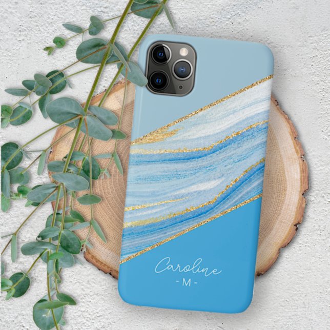 Custom Ombre Bright Azure Blue Marble Art Pattern iPhone Case (Creator Uploaded)