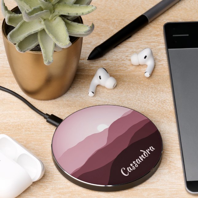 Custom Ombre Burgundy Red Blush Pink Art Abstract Wireless Charger (Desk 2)