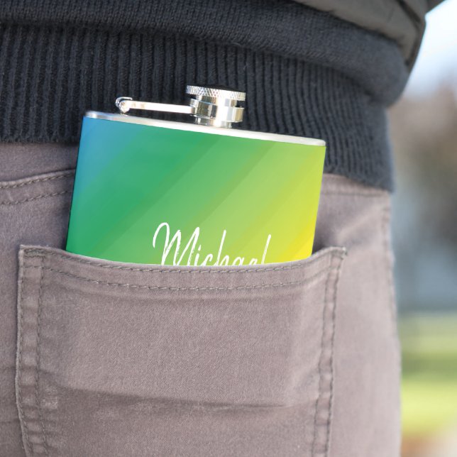 Custom Ombre Rainbow LGBTQ Pride Colorful Flask (In Situ)