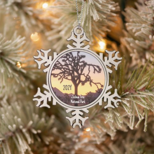 Custom Ombre Sunset Joshua Tree Snowflake Pewter Christmas Ornament