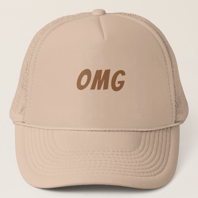 Custom OMG Text Khaki Color Trucker Hats (Front)