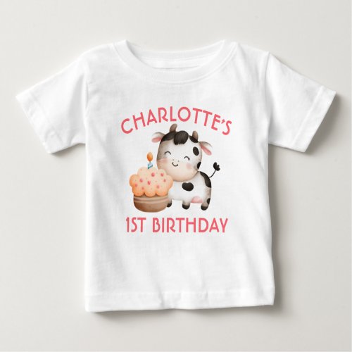 Custom One Cow Moos First Birthday Baby Baby T_Shirt