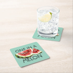 Custom ONE IN A MELON Summer Vibes Party Birthday Square Paper Coaster