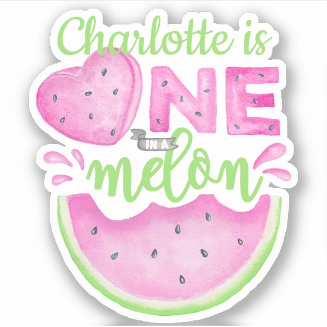 Custom "One in a Melon" Watermelon Name Sticker (Front)