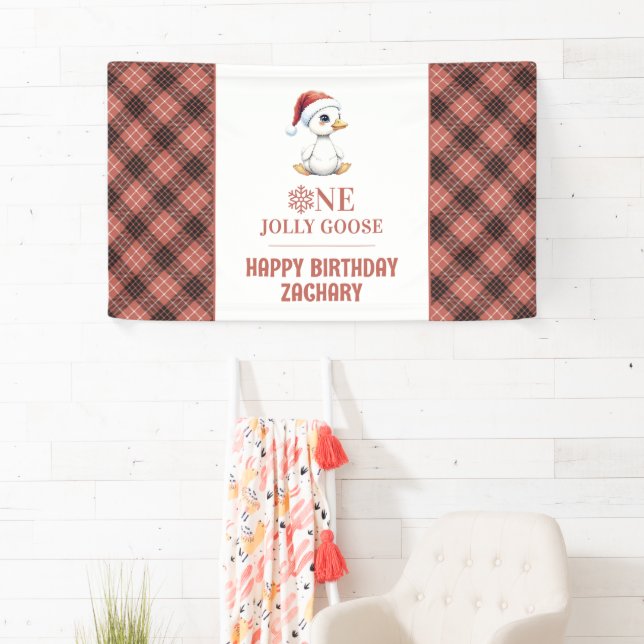 Custom One Jolly Goose December First Birthday Banner (Insitu)