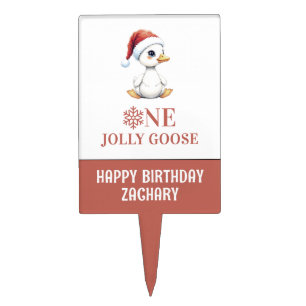 Custom One Jolly Goose December First Birthday Cake Topper