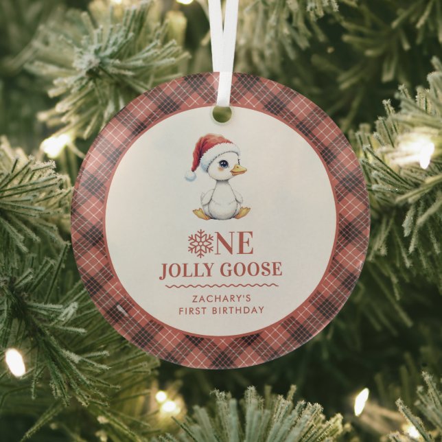 Custom One Jolly Goose December First Birthday Glass Ornament (Insitu)