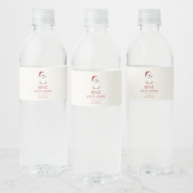 Custom One Jolly Goose December First Birthday Water Bottle Label (Bottles)