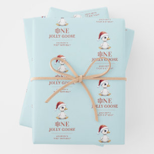 Custom One Jolly Goose December First Birthday Wrapping Paper Sheets