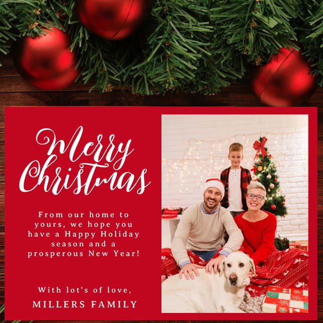 Custom One Photo And Message Red Christmas  Holiday Card (Creator Uploaded)