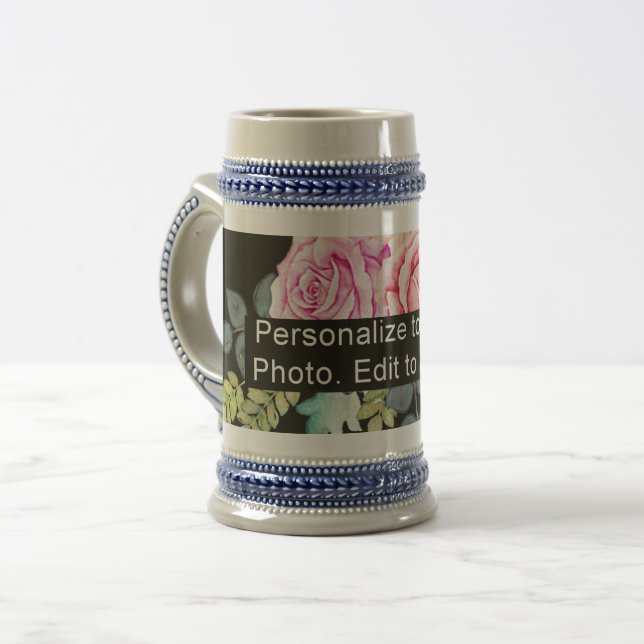 Custom One Photo Artwork Slogan Gray Blue Beer Stein (Front Left)