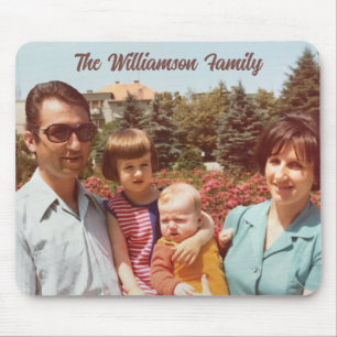 Custom One Photo Family Name Retro Script Simple  Mouse Pad