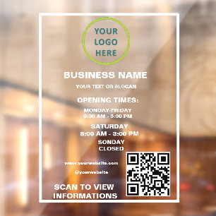 Custom Open Hours Business Logo QR Code Window Cling