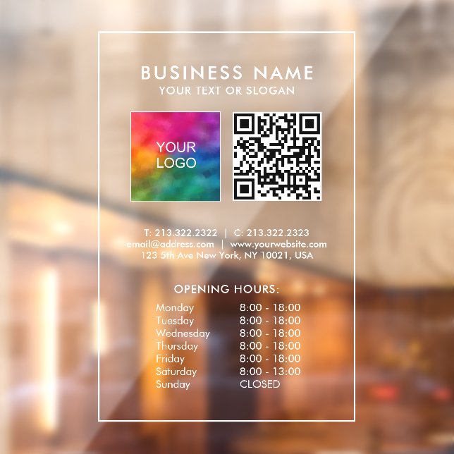Custom Opening Hours QR Code Business Logo Large Window Cling (Sheet 2)