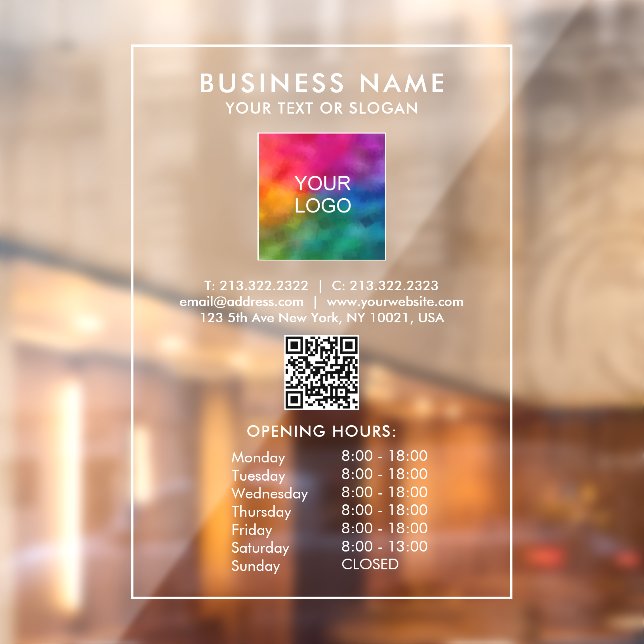 Custom Opening Times Business Logo QR Code Large Window Cling (Sheet 2)