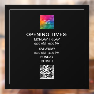Custom Opening Times Logo QR Code Template Window Cling