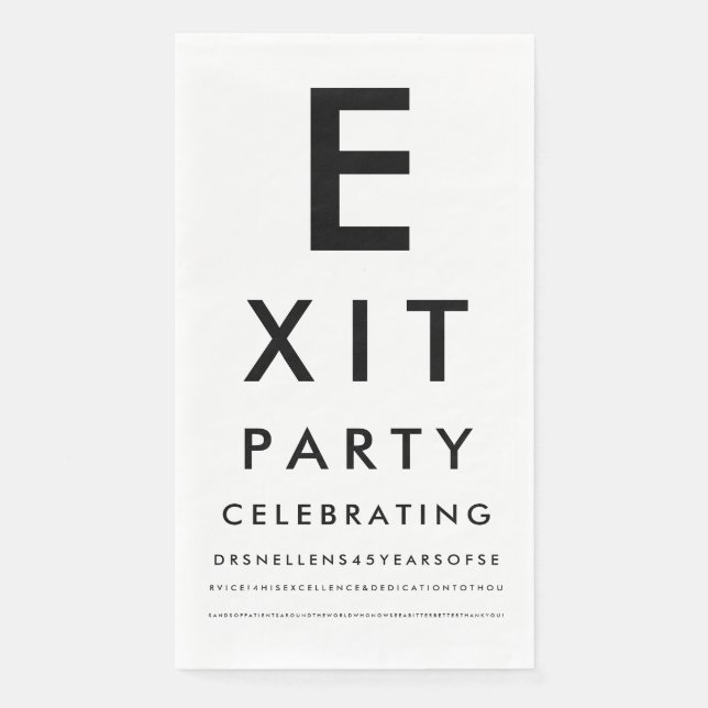 Custom Optometrist Reading Test Retirement Party Paper Guest Towels (Front)