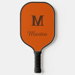 Custom orang and brown monogram name carbon fiber pickleball paddle