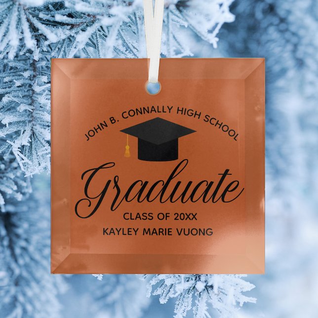 Custom Orange 2024 Graduation Keepsake Christmas Glass Ornament (Creator Uploaded)