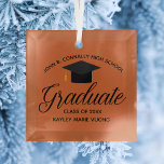 Custom Orange 2026 Graduation Keepsake Christmas Glass Ornament<br><div class="desc">This orange custom senior graduation Christmas ornament gift features chic black typography under a high school or college name for the class of 2026. Customize with your graduating year under the black script for a great personalized graduate present.</div>